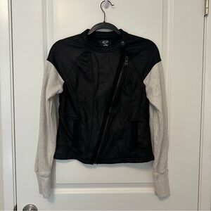 Fox Black Leather Jacket with Light Gray Sleeves